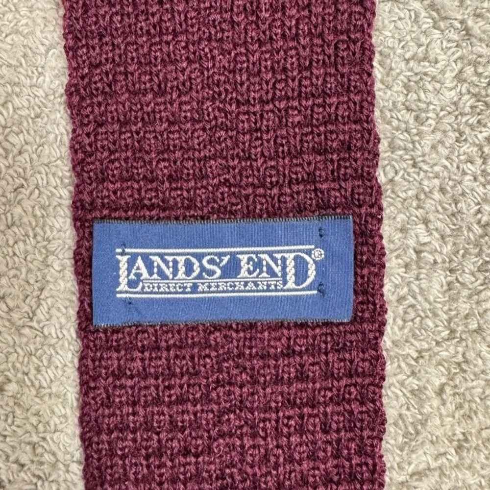 Lands End Burgundy Mohair Wool Knit Tie Made in USA Square End Vintage Mens